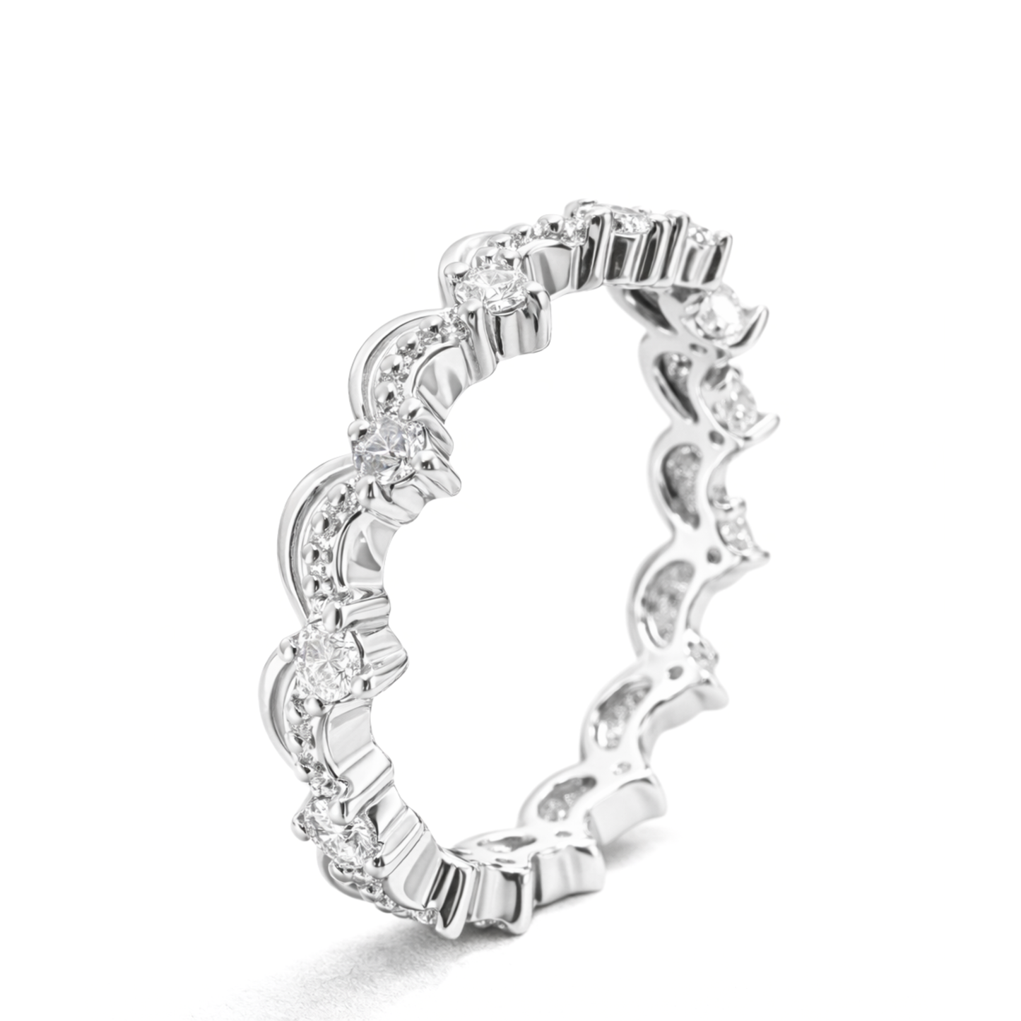 White Gold Wave Diamond Eternity Band Ring