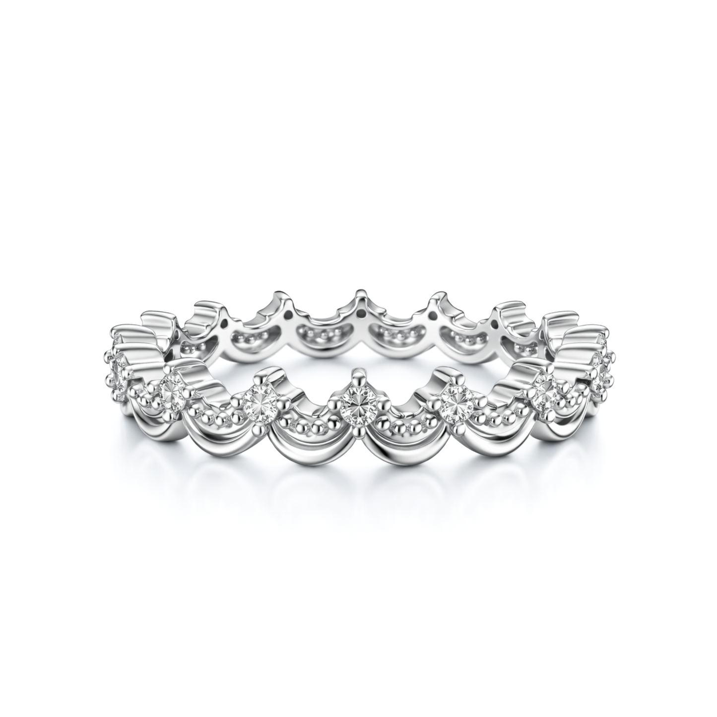 White Gold Wave Diamond Eternity Band Ring