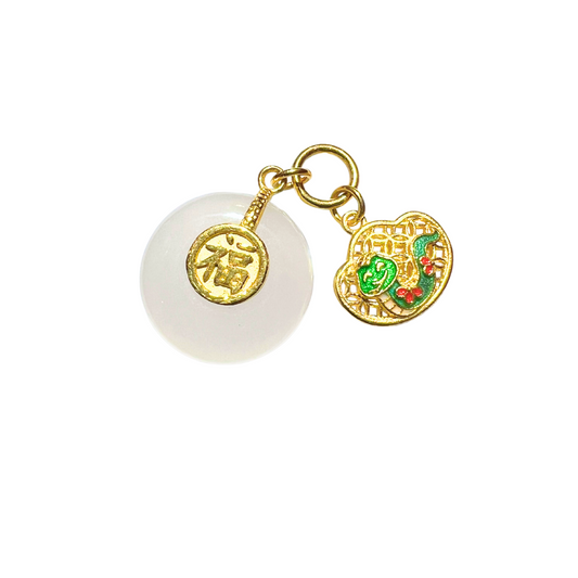 24K Chinese Zodiac Hetian Jade Gold Charm (Snake)