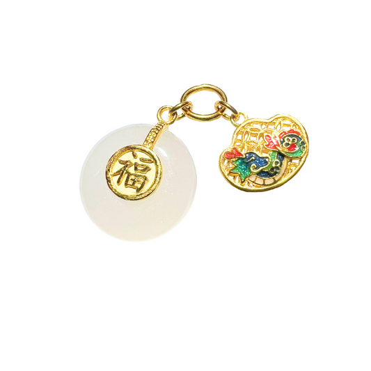 24K Chinese Zodiac Hetian Jade Gold Charm (Dragon)