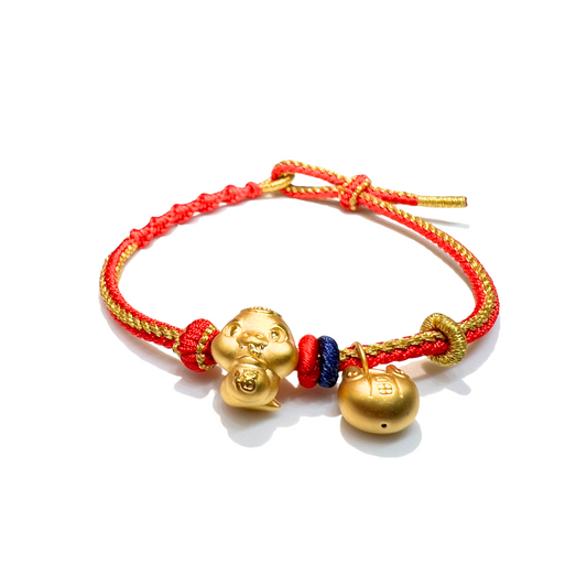 24K Gold Bracelet Chinese Zodiac(Snake, Money bag)