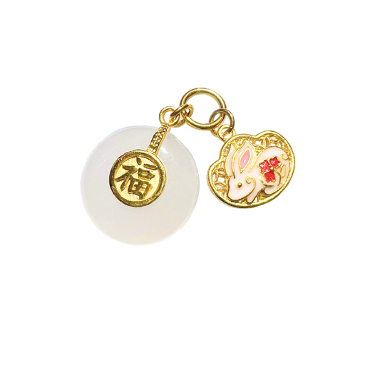 24K Chinese Zodiac Hetian Jade Gold Charm (Rabbit)