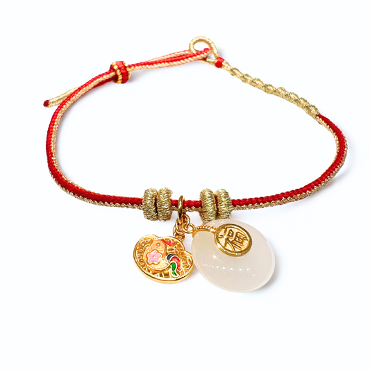 24K Gold Hetian Jade Bracelet Chinese Zodiac (Rooster)