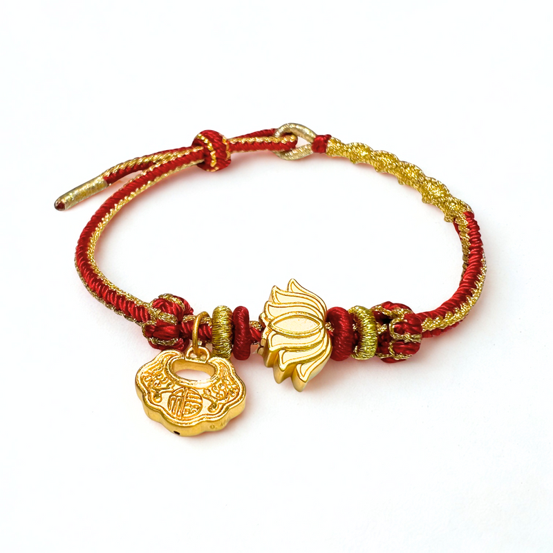 24K Gold Bracelet (Longevity Lock, Lotus)