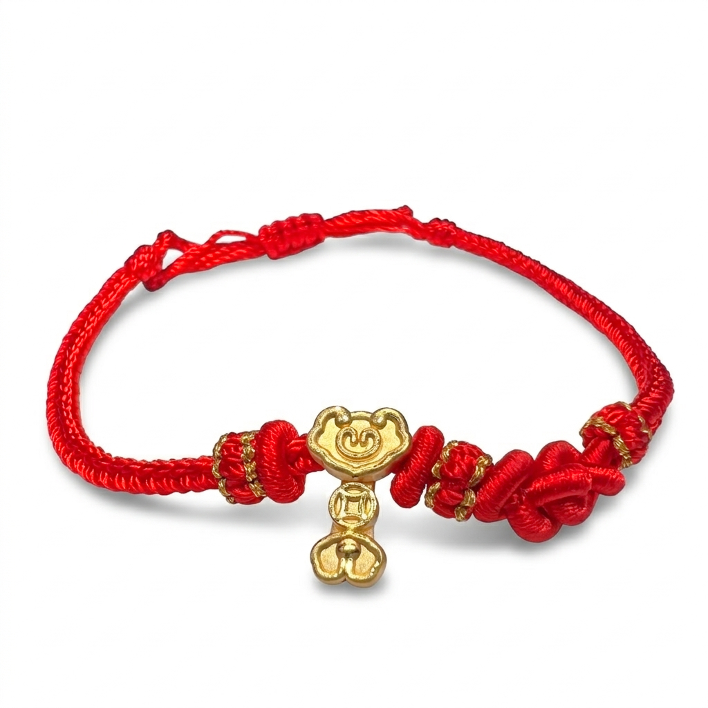24K Gold Ruyi & Coin Bracelet