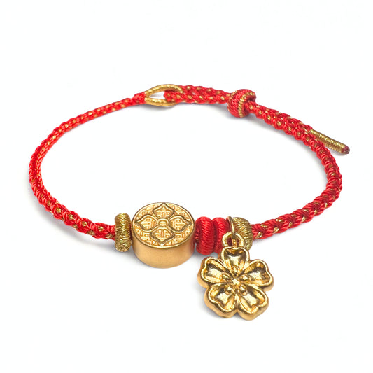 24K Gold Floral Charm & Pattern Bead Bracelet
