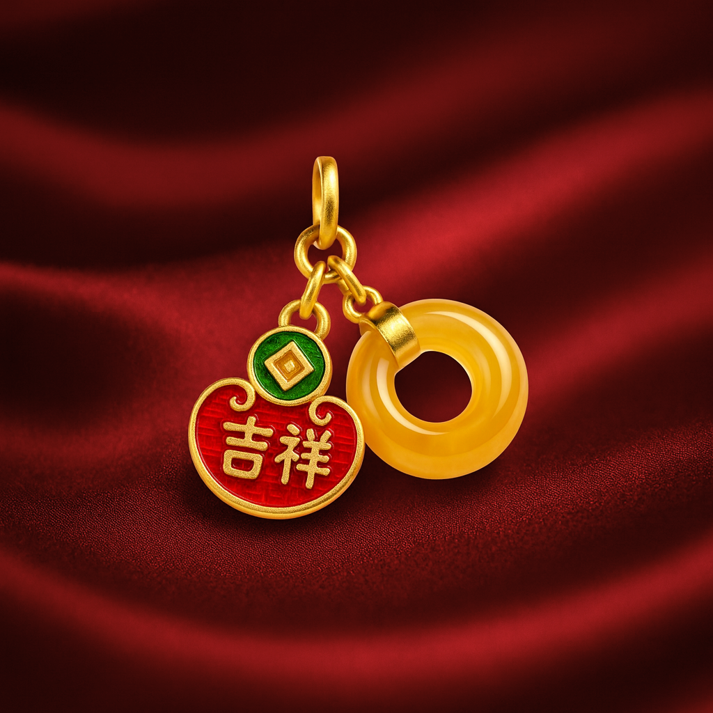 24k Gold Hetian Jade Charm