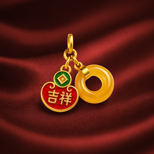 24k Gold Hetian Jade Charm