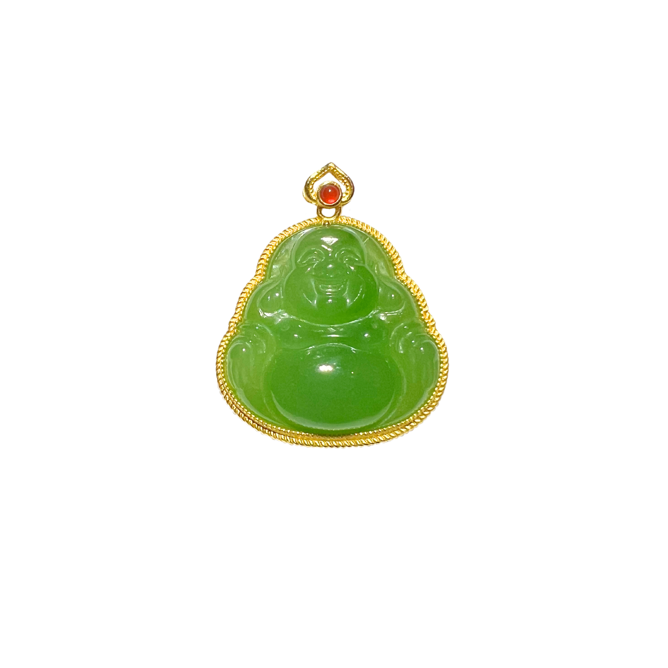 24K Hetian Jade Pendant (Laughing Buddha)