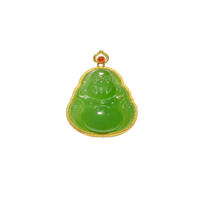 24K Hetian Jade Pendant (Laughing Buddha)