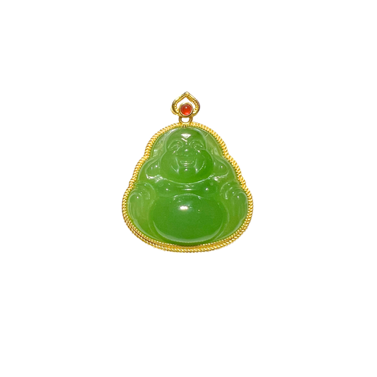 24K Hetian Jade Pendant (Laughing Buddha)