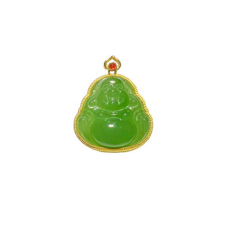 24K Hetian Jade Pendant (Laughing Buddha)