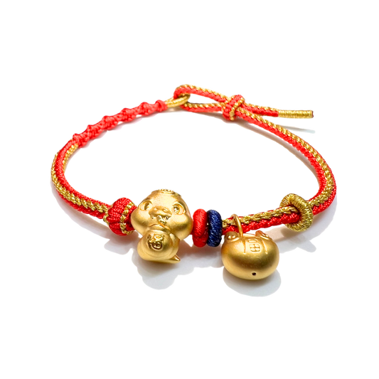 24K Gold Bracelet Chinese Zodiac(Snake, Money bag)