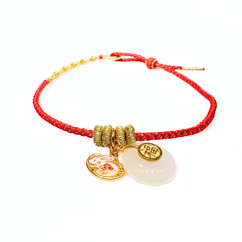 24K Gold Hetian Jade Bracelet Chinese Zodiac (Rabbit)