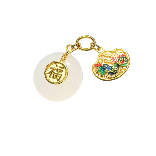 24K Chinese Zodiac Hetian Jade Gold Charm (Dragon)