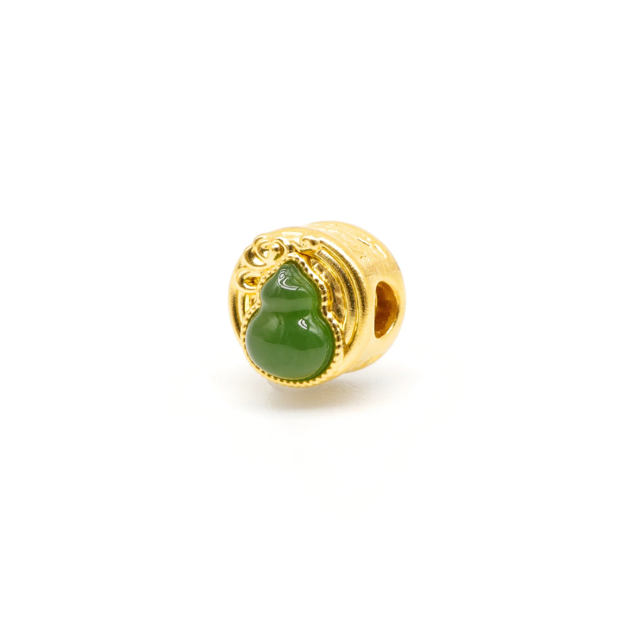 24K Gold Hetian Jade Gourd Charm