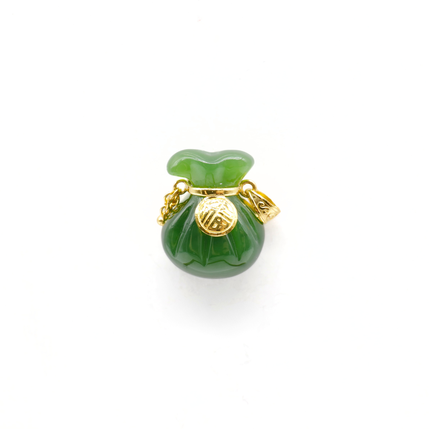 24K Gold Hetian Jade Fortune Bag Pendant