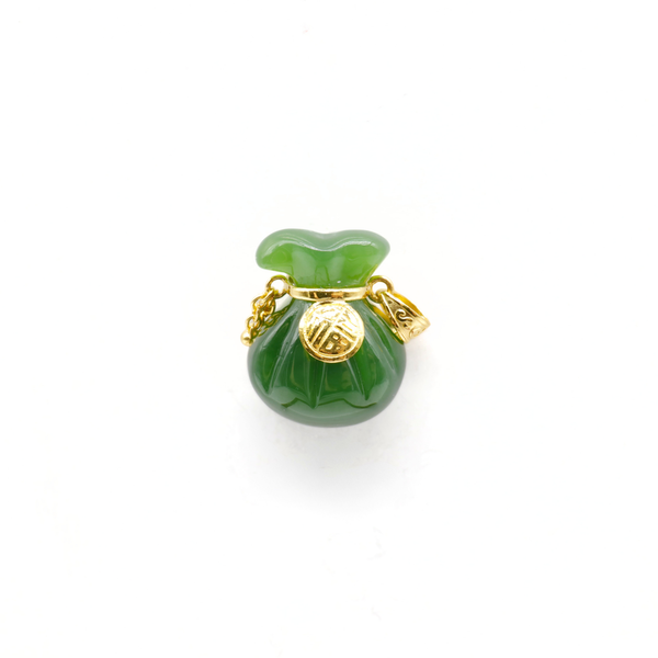 24K Gold Hetian Jade Fortune Bag Pendant