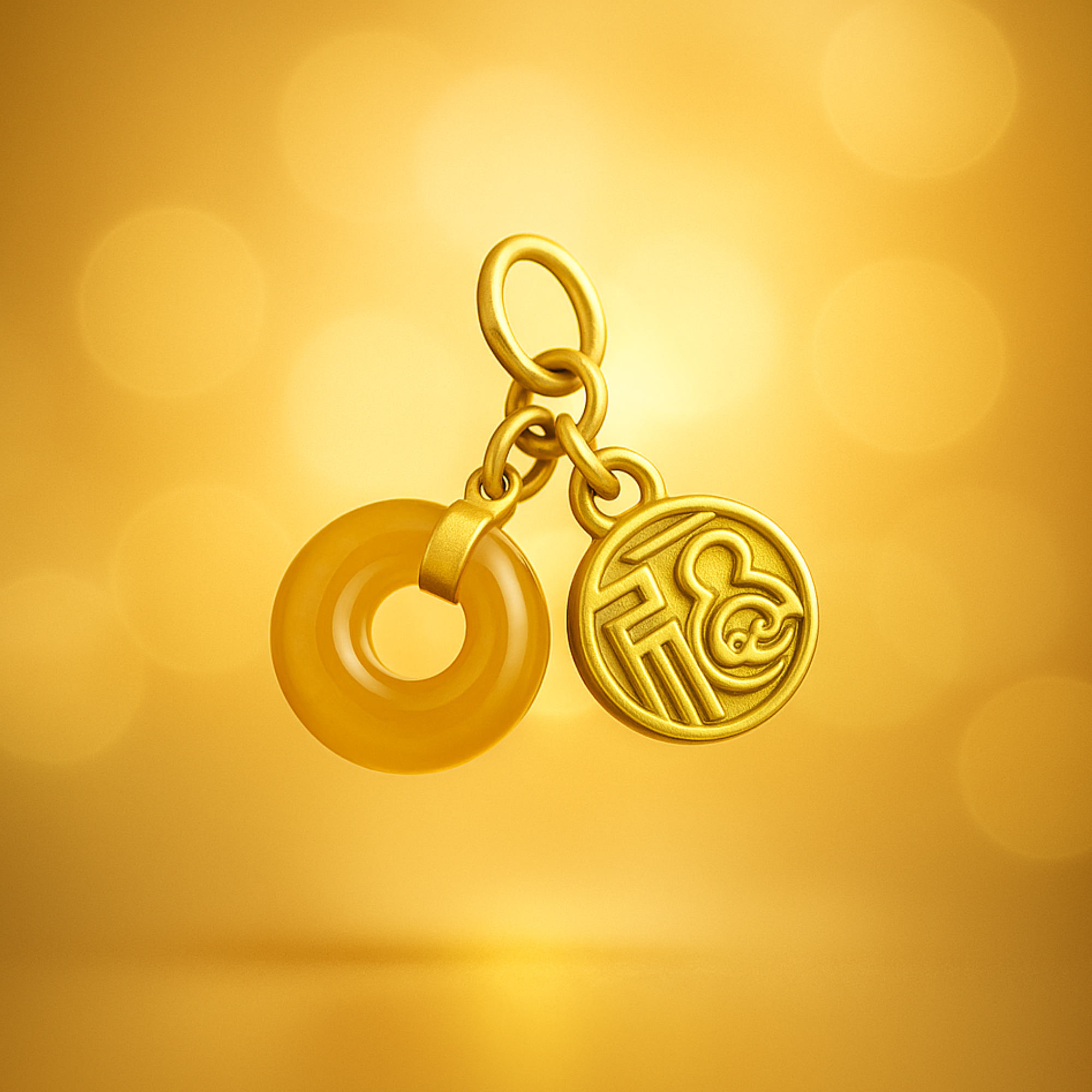24k Gold Hetian Jade Charm