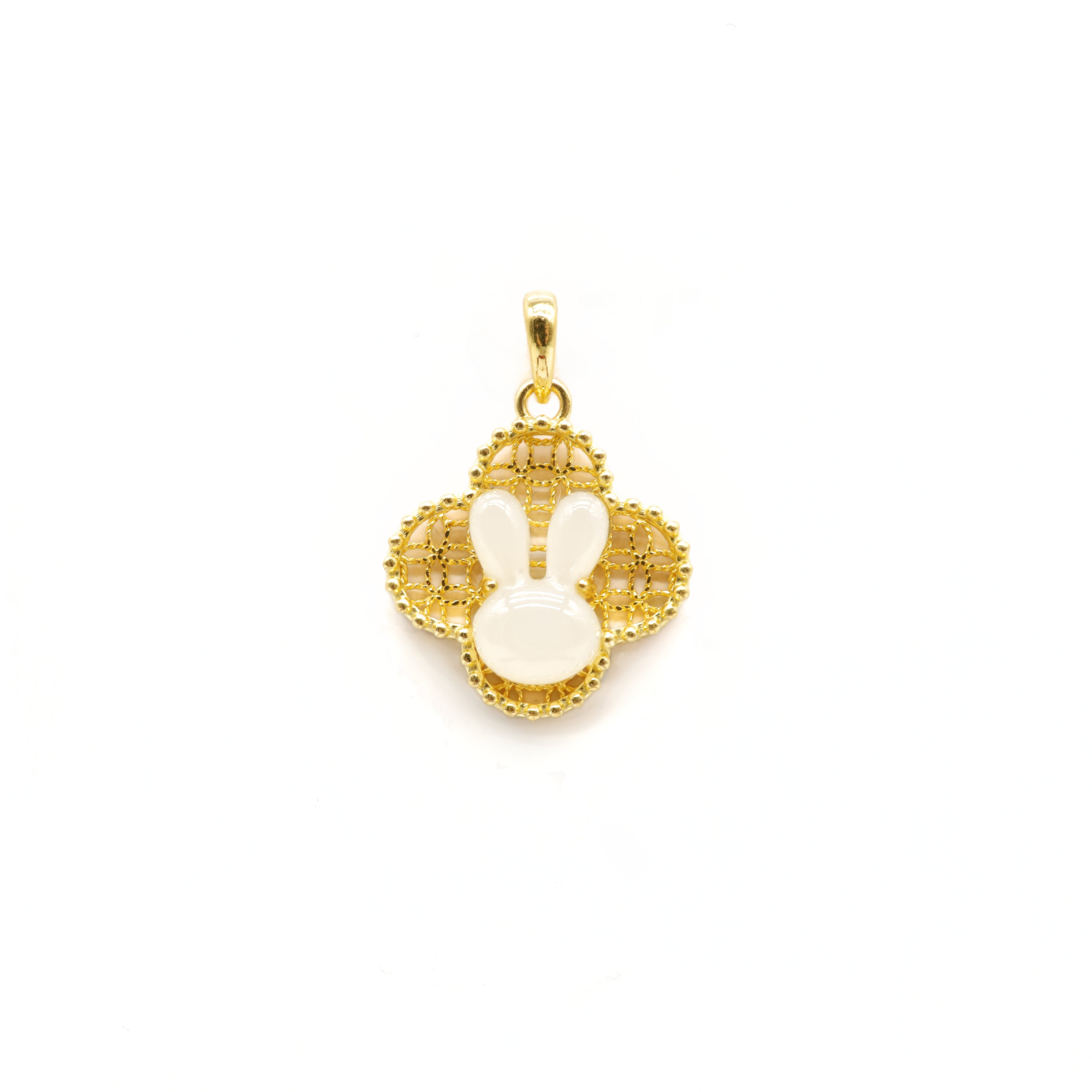 24K Gold Hetian Jade Rabbit Zodiac Pendant