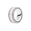PANDORA RING Soft Pink Hearts of Wide Band Ring with Enamel and CZ (RETIRED)-191024EN40-52