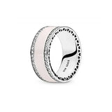PANDORA RING Soft Pink Hearts of Wide Band Ring with Enamel and CZ (RETIRED)-191024EN40-52