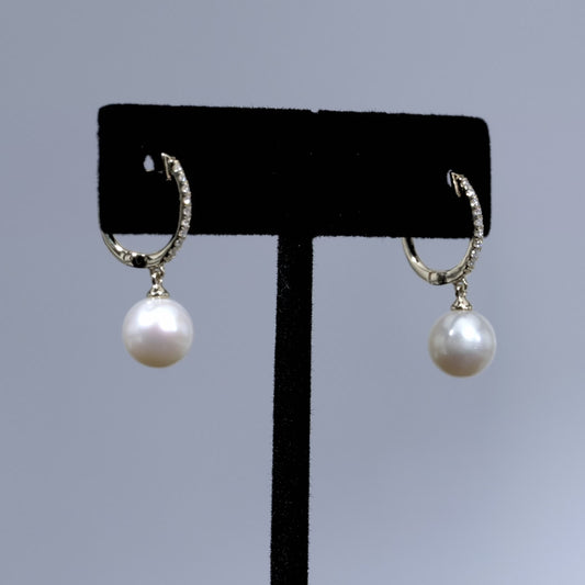 Cultured Pearl & Diamond Dangle Earrings