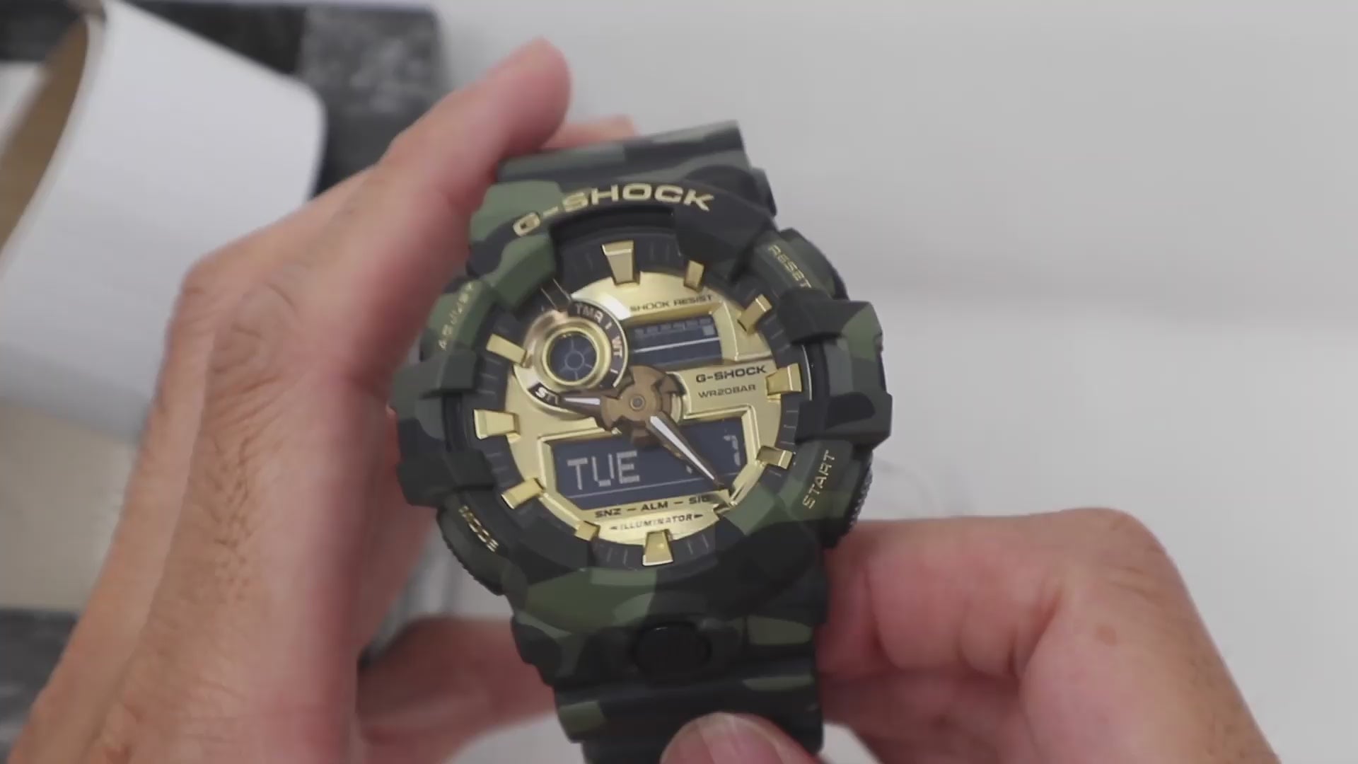 CASIO G-SHOCK BOLD CAMO SERIES CAMO AND GOLD ANALOG-DIGITAL GA-700 SERIES GA-700CMG-3A