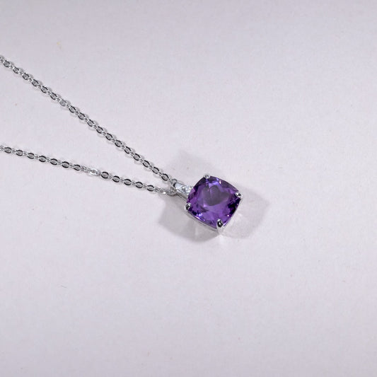 Cushion Cut Colored Stone and Diamond Pendant