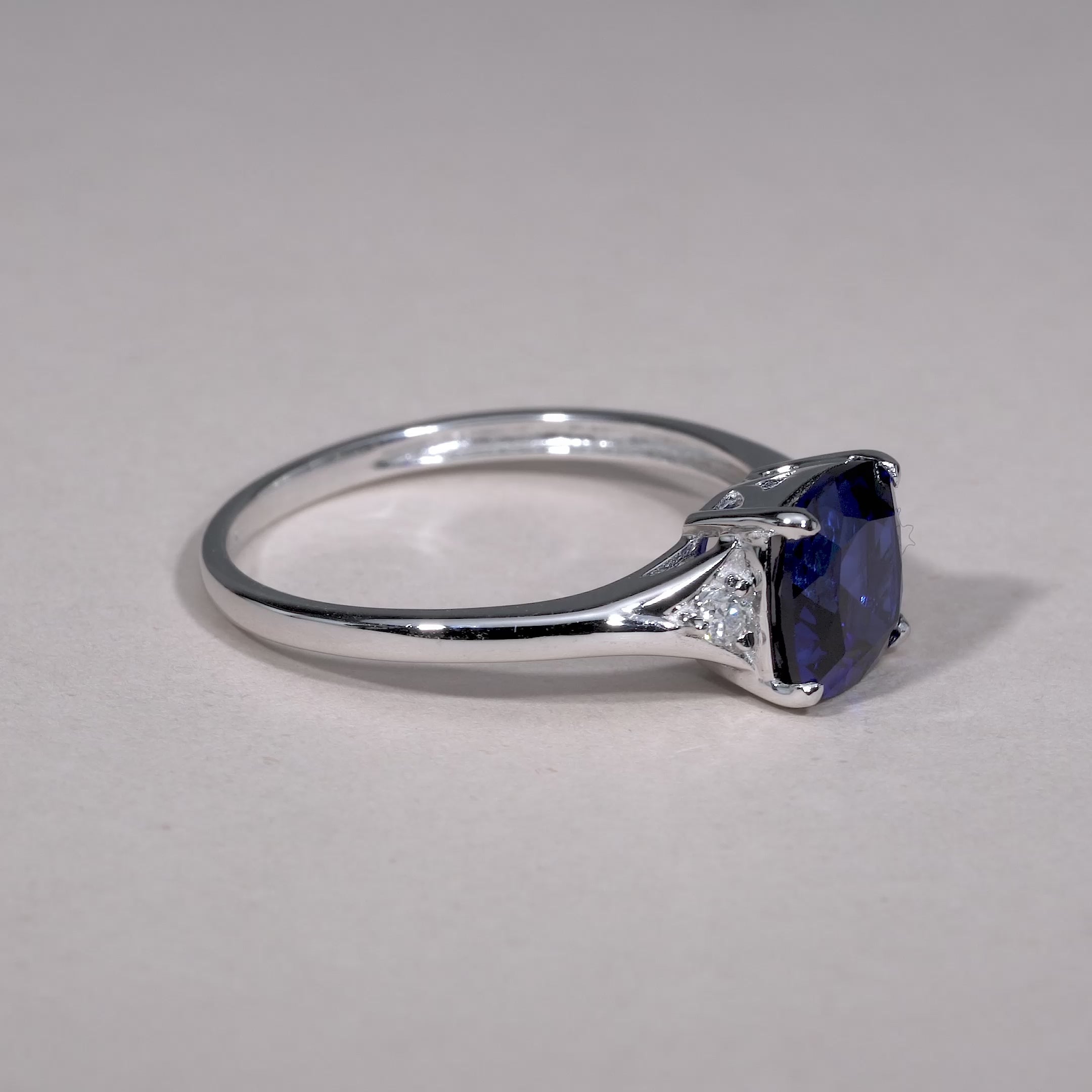 Solitaire Cushion Cut Gemstone & Diamond Ring