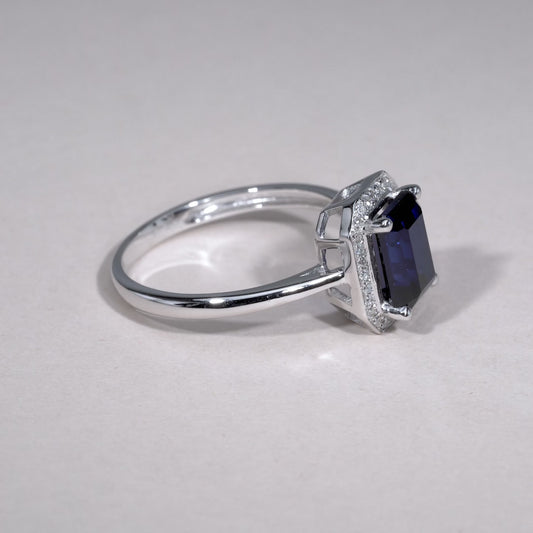 Emerald Cut Gemstone & Diamond Ring