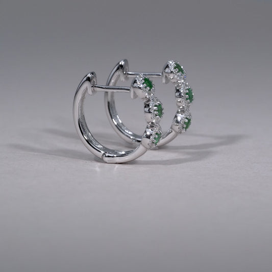 Triple Halo Gemstone & Diamond Huggie Earrings