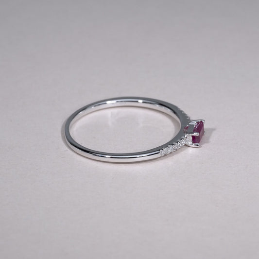 Emerald Cut Solitaire Precious Stone and Diamond Ring
