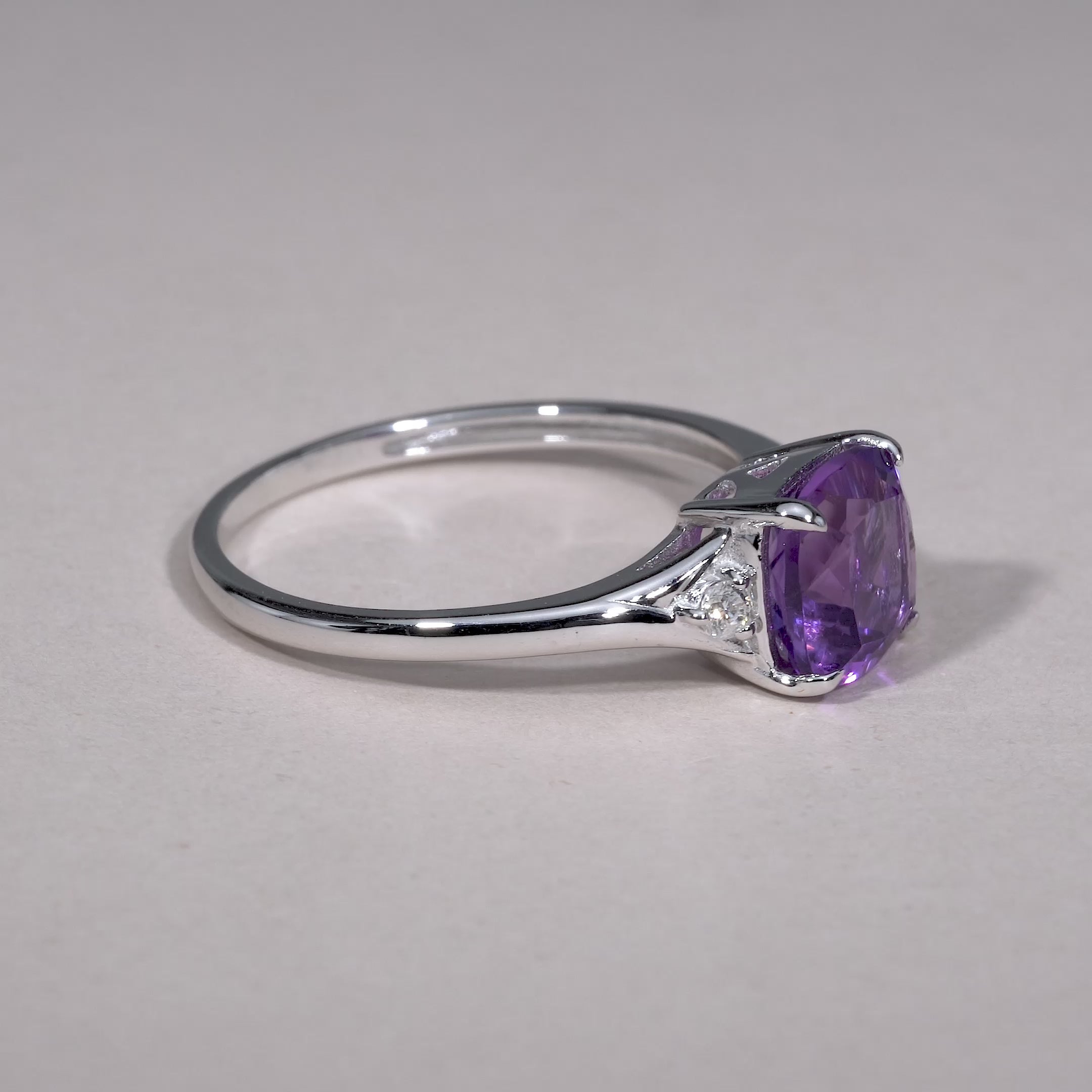 Solitaire Cushion Cut Gemstone & Diamond Ring