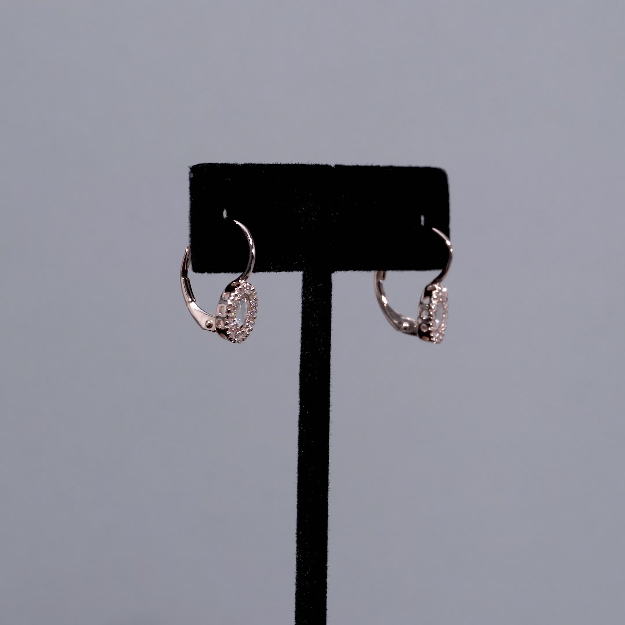 Oval Morganite and Diamond Halo Dangle Earrings