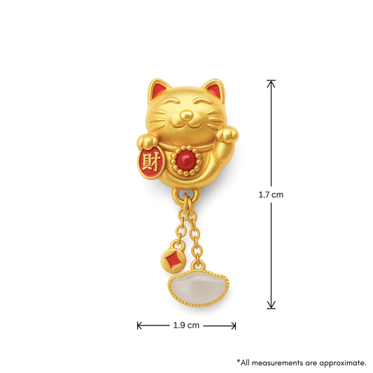24k Gold Hetian Jade Maneki Neko Charm