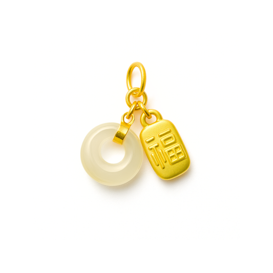 24k Gold Hetian Jade Charm