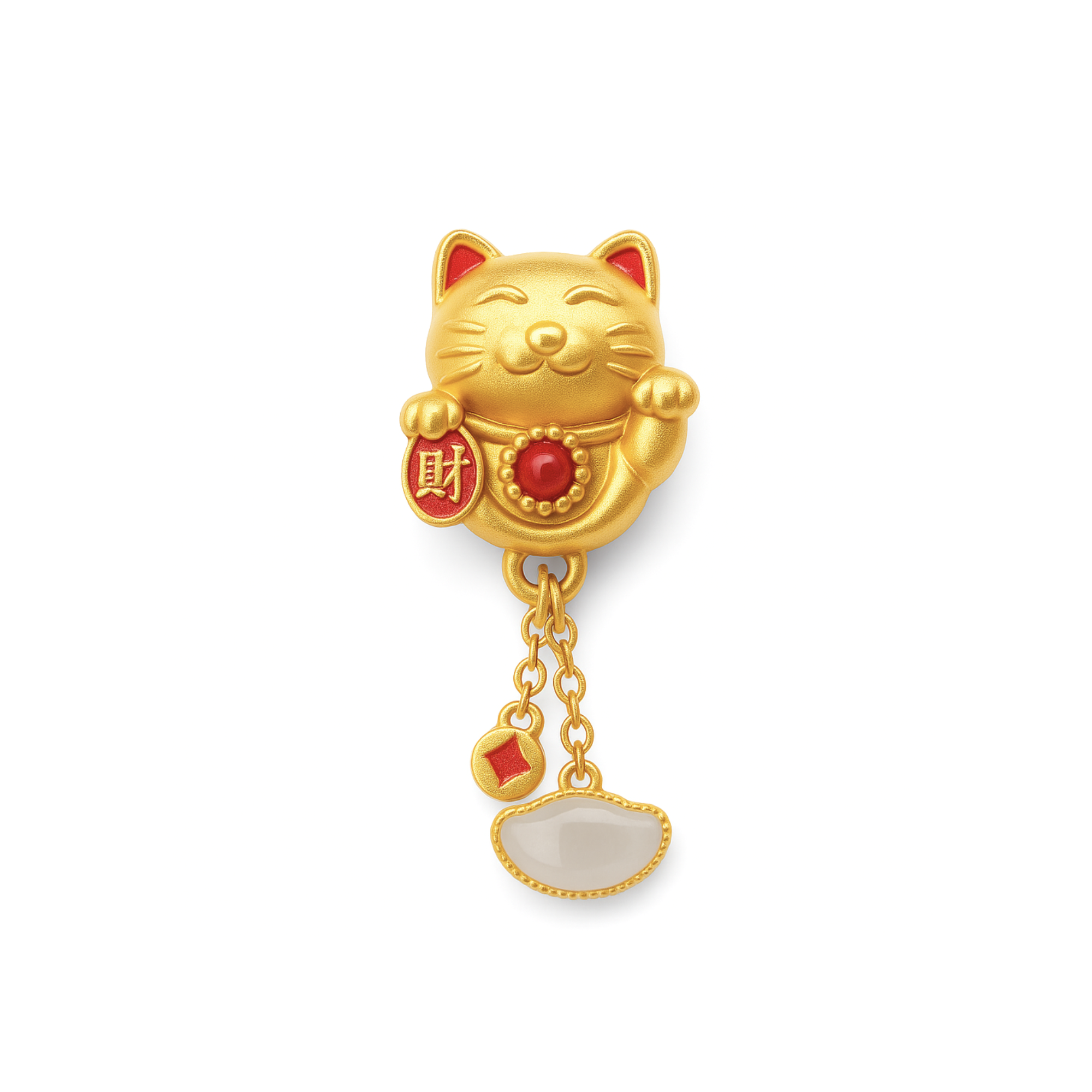24k Gold Hetian Jade Maneki Neko Charm
