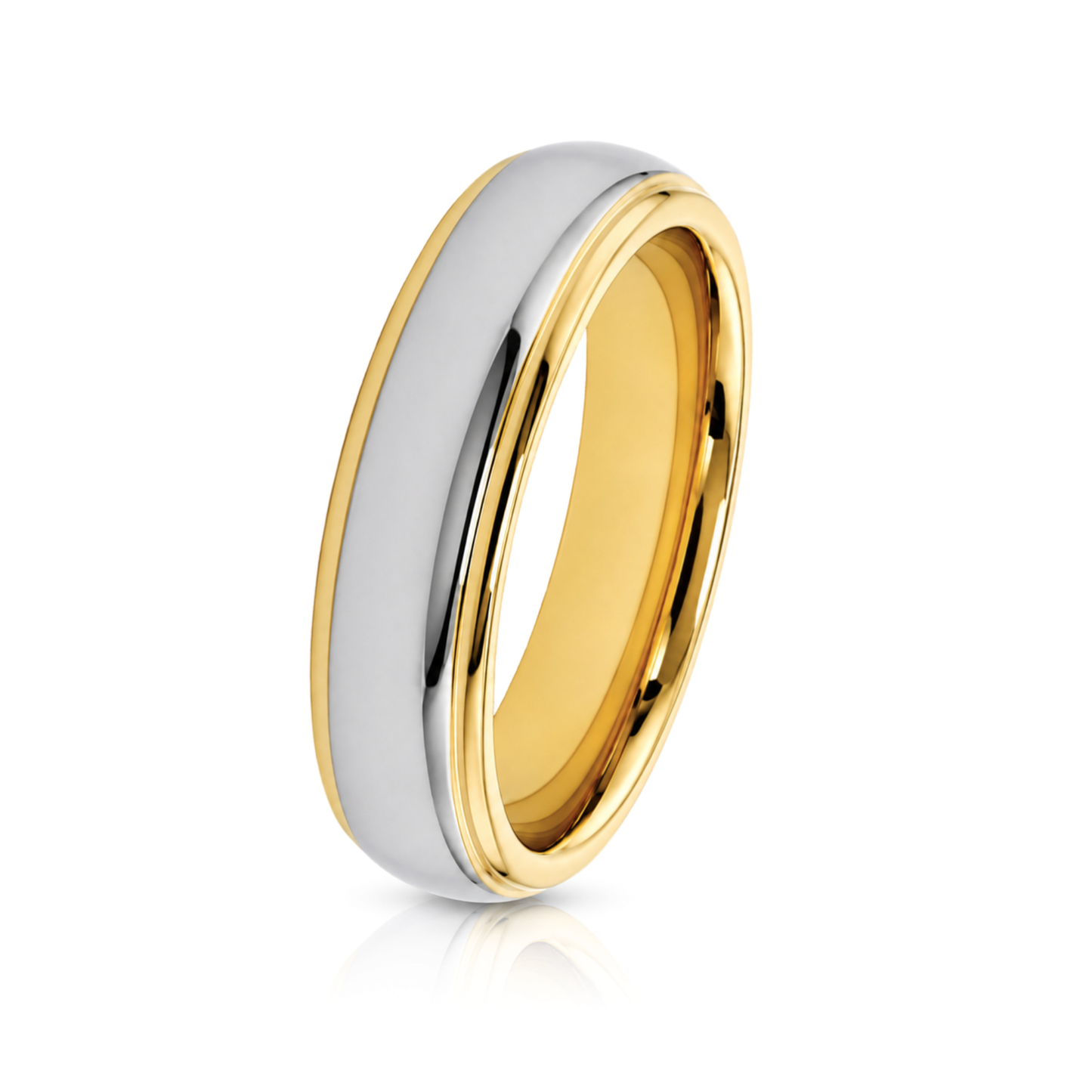 6mm Tungsten Wedding Ring Band in White and Yellow