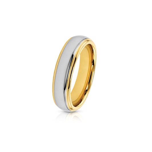 6mm Tungsten Wedding Ring Band in White and Yellow