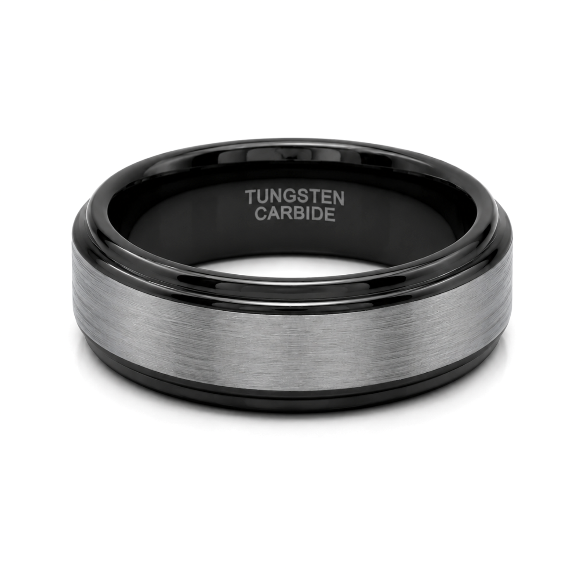 8mm Tungsten Wedding Ring Band in White and Black
