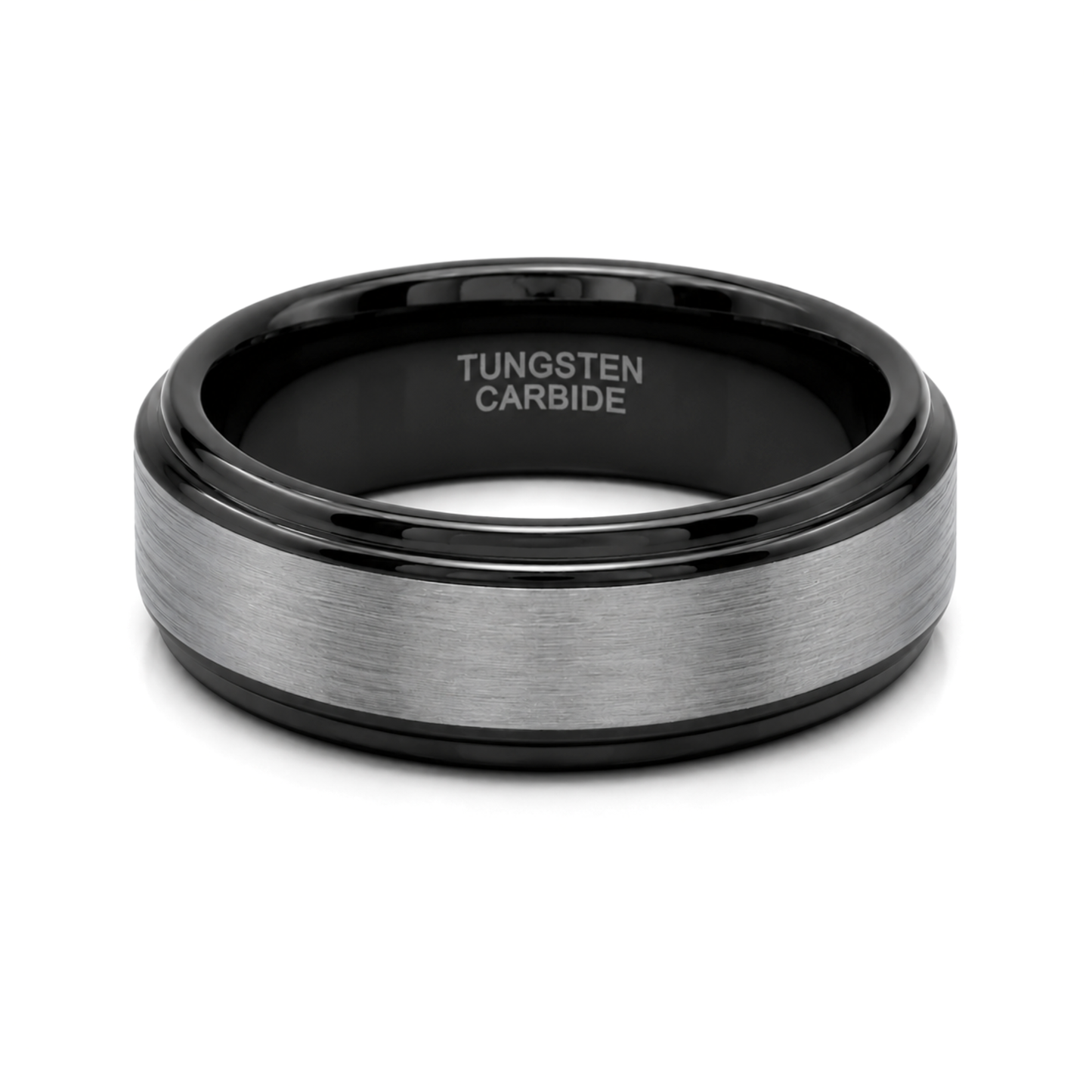 8mm Tungsten Wedding Ring Band in White and Black