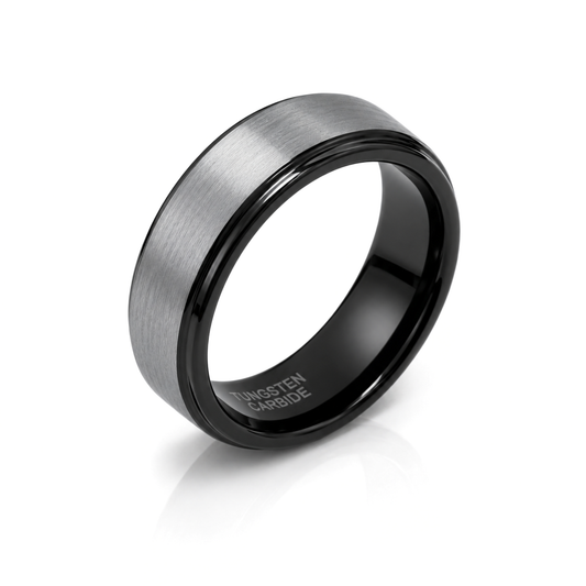8mm Tungsten Wedding Ring Band in White and Black