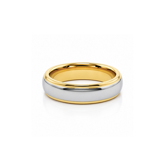 6mm Tungsten Wedding Ring Band in White and Yellow
