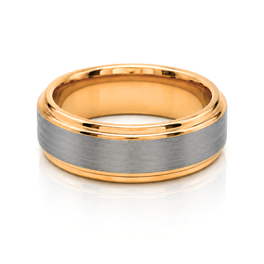 8mm Tungsten Wedding Ring Band in White and Rose Gold