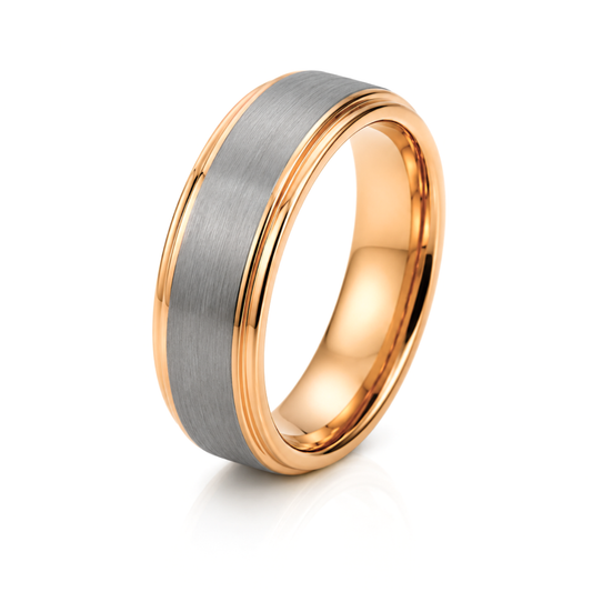 8mm Tungsten Wedding Ring Band in White and Rose Gold