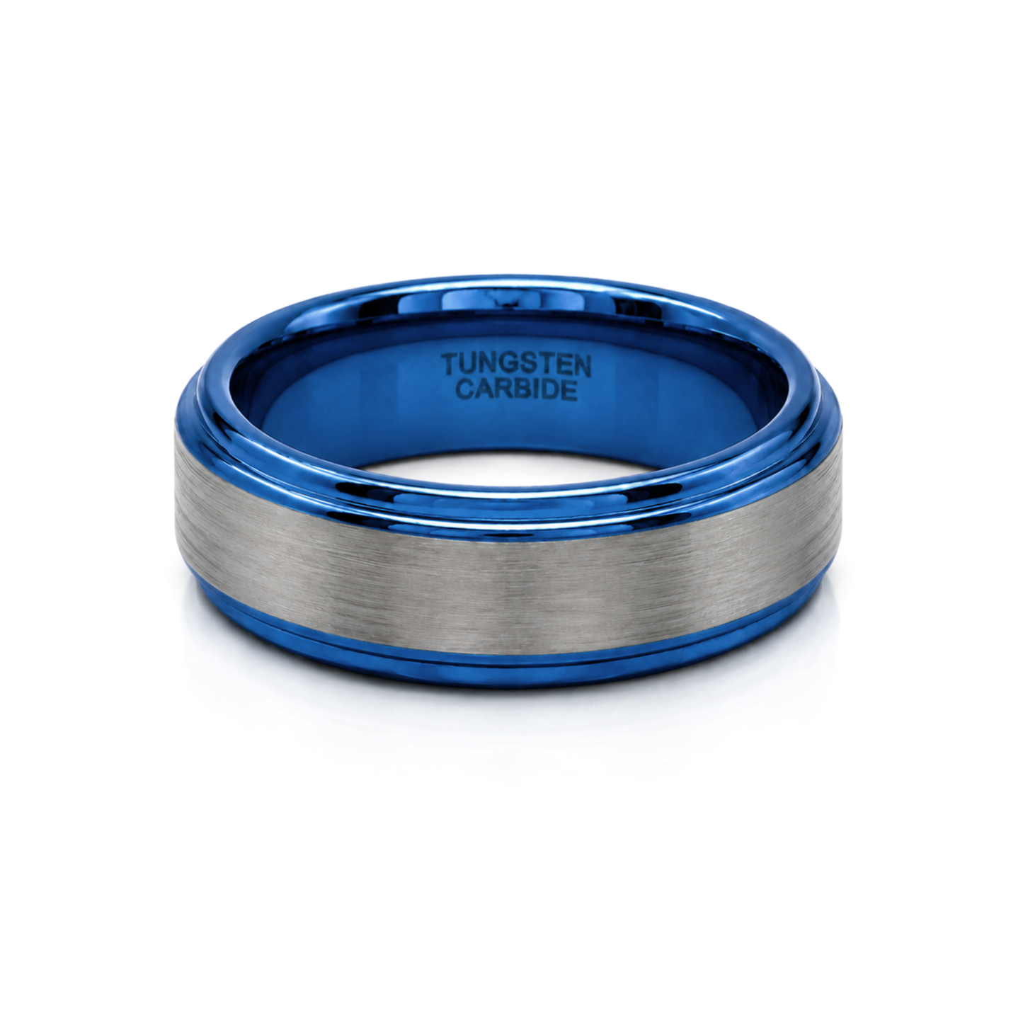 8mm Tungsten Wedding Ring Band in White and Blue