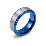 8mm Tungsten Wedding Ring Band in White and Blue