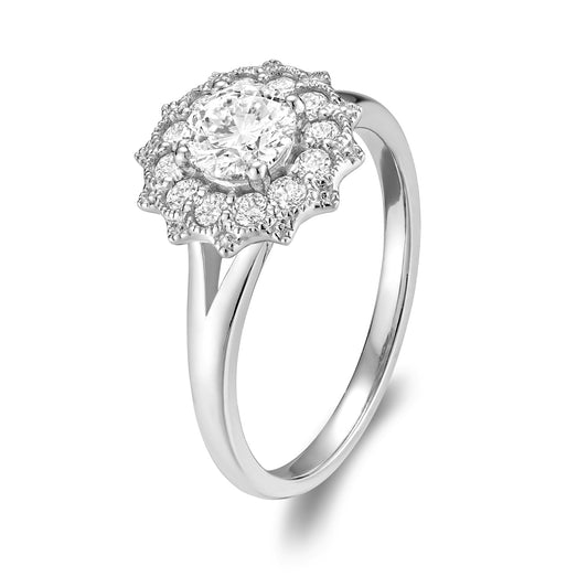 Vintage Flower Diamond Engagement Ring