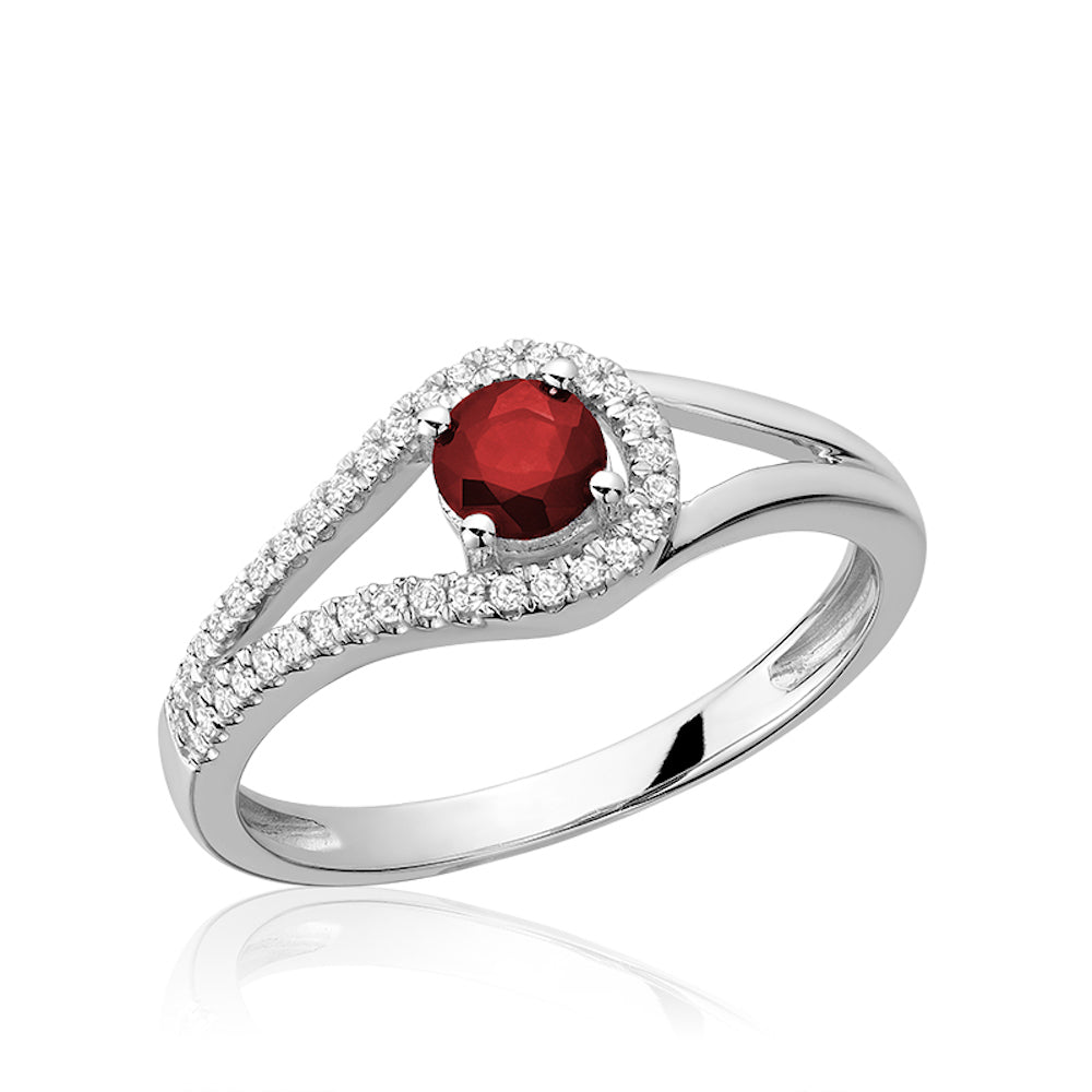 Split Shank Ruby and Diamond Ring